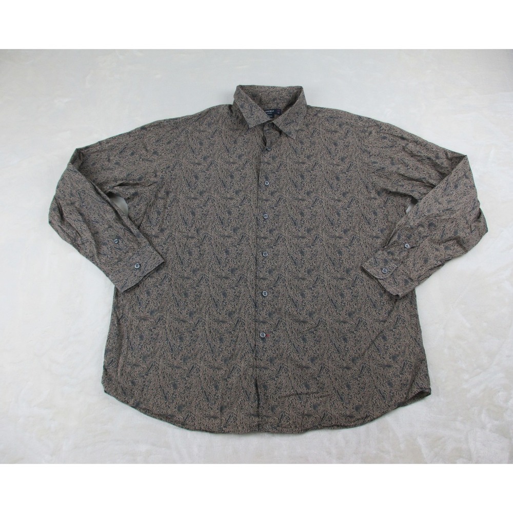 Cremieux Shirt Mens 2XL XXL Brown Paisley Button Up Long Sleeve Casual